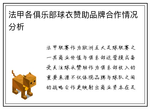 法甲各俱乐部球衣赞助品牌合作情况分析