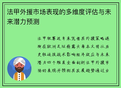 法甲外援市场表现的多维度评估与未来潜力预测
